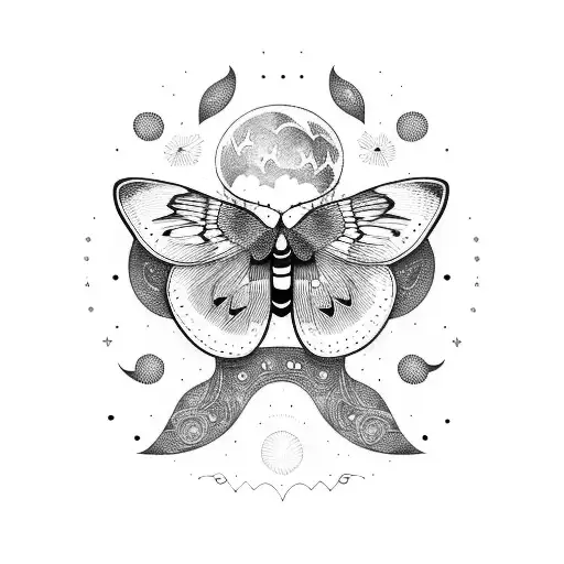 moon and moth tattoo design idea