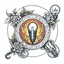 olympic & light bulb surrounded tattoo design idea