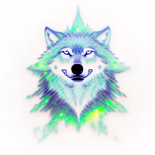A wolf howling at the aurora borealis in the night sky tattoo design idea