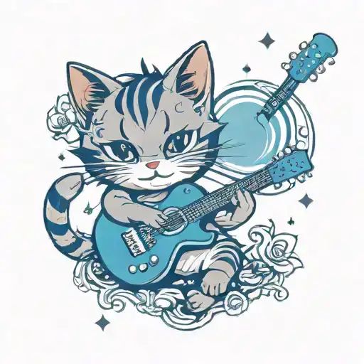 small cute cat playing a guitar tattoo design idea