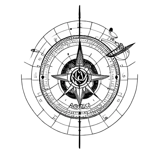 astrolabe with lotus with long line  tattoo design idea