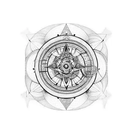 astrolabe with lotus on a long line tattoo design idea
