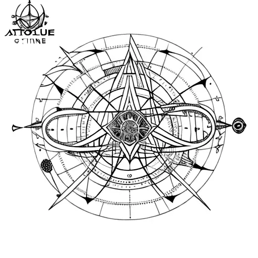 astrolabe with lotus on a long line tattoo design idea