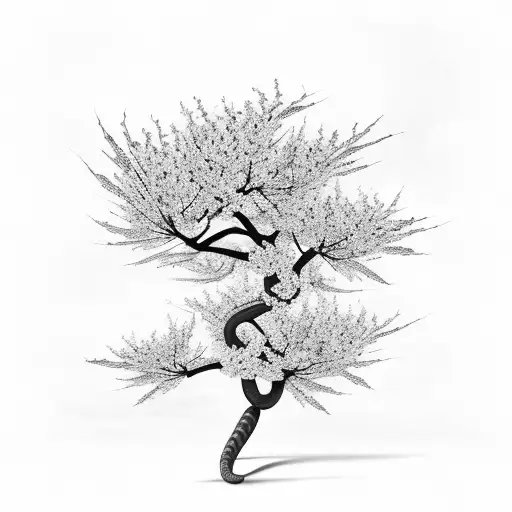  cherry blossom tree with snake tattoo design idea