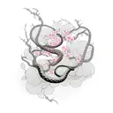 snake wrapped around cherry blossom tree tattoo design idea