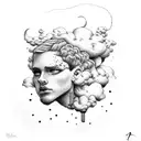 clouds with roman 8:18 tattoo design idea