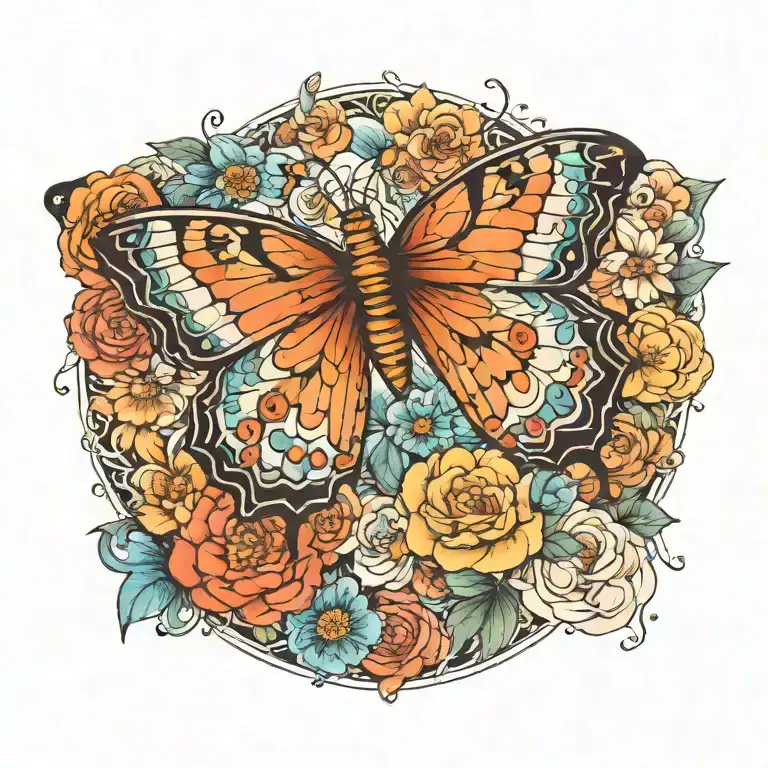 flower butterfly emerging tattoo design idea