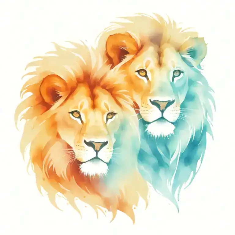2 headed lion with love in eyes looking tattoo design idea