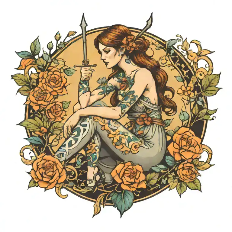 nature Sagittarius female Gemini man sitting tattoo design idea