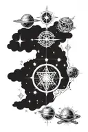 Libra, Leo, Taurus, Pisces zodiac signs with stars and planets background, in the style of Damon Hellandbrand, horror tattoo design idea