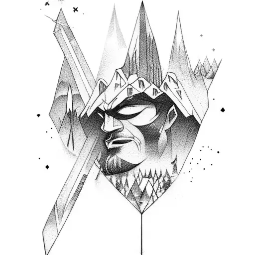 Nordic gods in mountain, lot of shades tattoo design idea