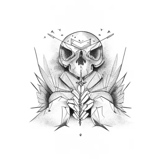 anjo com armas tattoo design idea