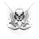anjo com armas tattoo design idea