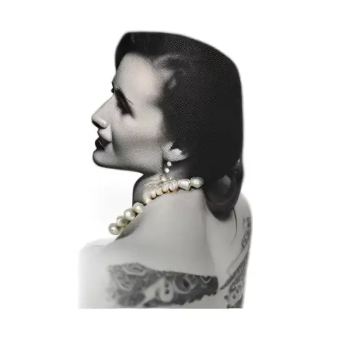a woman with a pearl necklace tattoo design idea