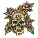 skull time melting timepiece with gears incorporated tattoo design idea