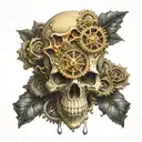 skull time melting timepiece with gears incorporated tattoo design idea