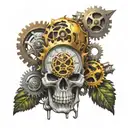 skull time melting timepiece with gears incorporated tattoo design idea