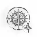 beach, bear, compass and cross tattoo design idea