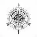 beach, bear, compass and cross tattoo design idea