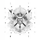 Arrows crossing to make x zodiac signs between spaces of the arrow x, aries, leo, taurus, and Virgo tattoo design idea