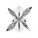 two indian arrows with feathers crossing to make X tattoo design idea