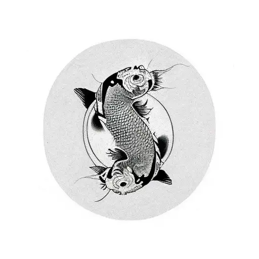 Yin and Yang Koi Fish Black and White tattoo design idea
