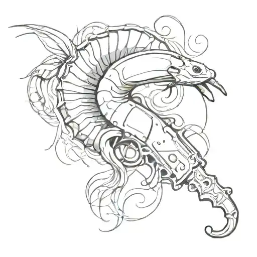 shrimp in the shape of a pistol tattoo design idea