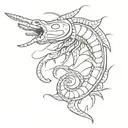 shrimp in the shape of a pistol tattoo design idea