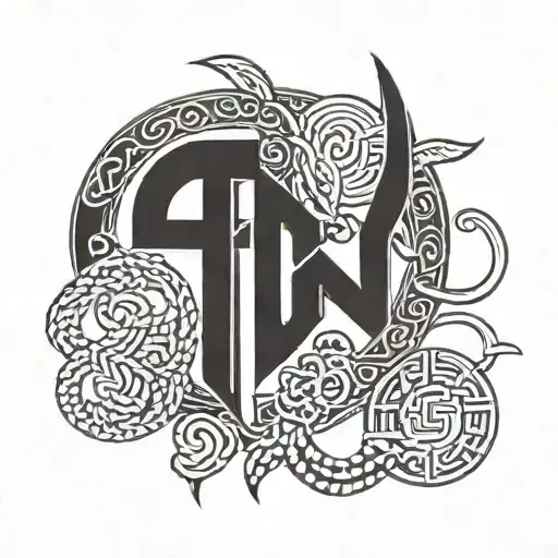 nordic runes traibal carved wooden sculpture tattoo design idea