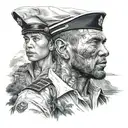 A realistic portrait of a navy sailor exploring the landscapes of Switzerland, Democratic Republic of Congo, and Japan tattoo design idea