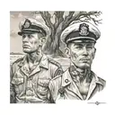 A realistic portrait of a navy sailor exploring the landscapes of Switzerland, Democratic Republic of Congo, and Japan tattoo design idea