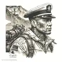 A realistic portrait of a navy sailor exploring the landscapes of Switzerland, Democratic Republic of Congo, and Japan tattoo design idea