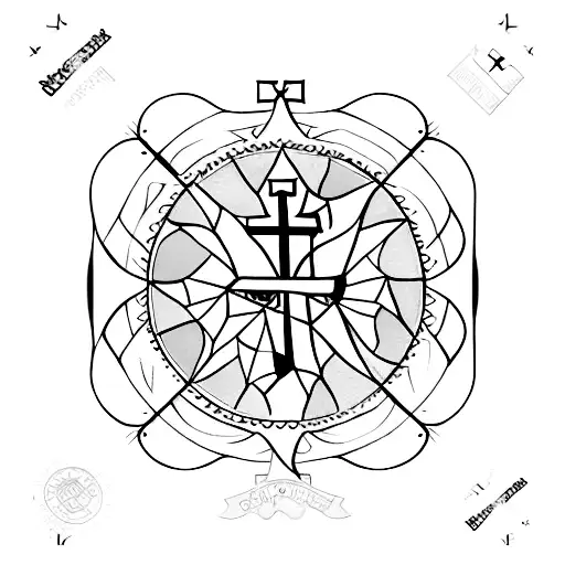 a stamp of a church through a square window tattoo design idea