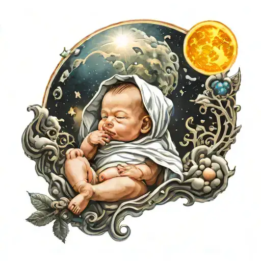 full moon sun newborn baby Salvador  tattoo design idea