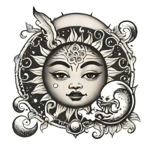 full moon  sun newborn baby Salvador  tattoo design idea