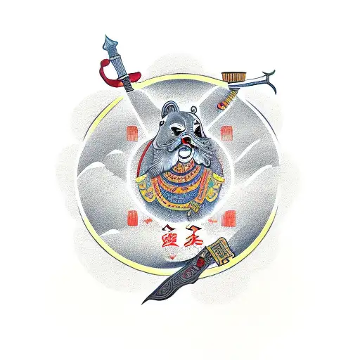 chinese charater of wisdom with seal script style and woodcutter style. with white space of sword tattoo design idea