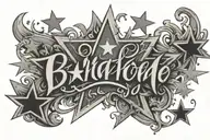 name written with 5 point stars  tattoo design idea