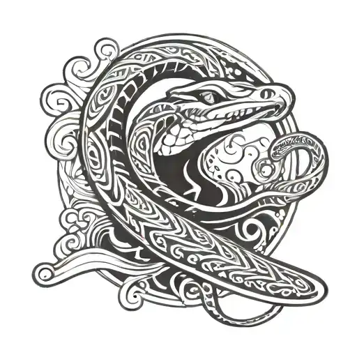 snake wrapped around Surf board tattoo design idea