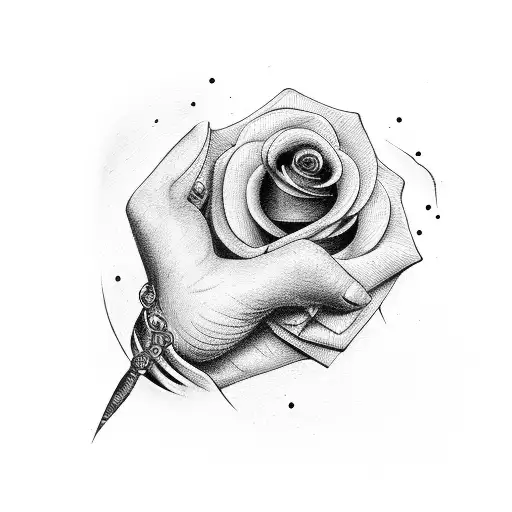 dog paw and hand with rose tattoo design idea