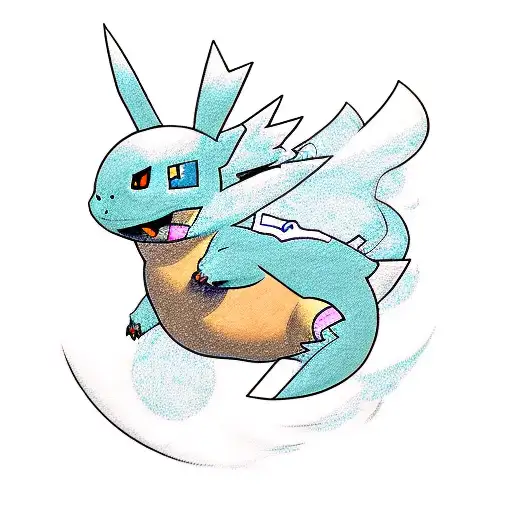 Incorporate drawings of various Pokémon into an abstract art piece tattoo design idea