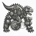 Mechanical gears and circuits forming a twirling dinosaur excavator tattoo design idea