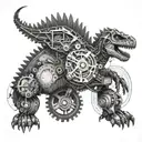Mechanical gears and circuits forming a twirling dinosaur excavator tattoo design idea