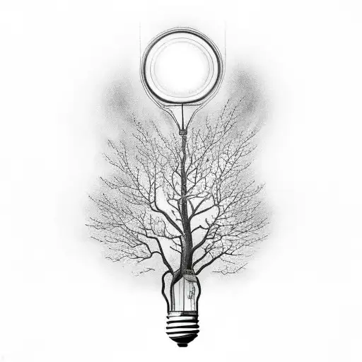 tree growing inside light bulb tattoo design idea