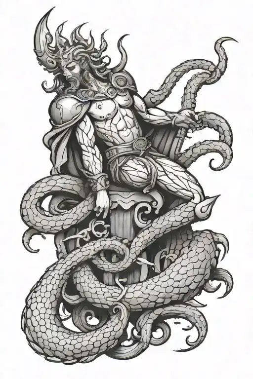invictus with kraken on leg  tattoo design idea