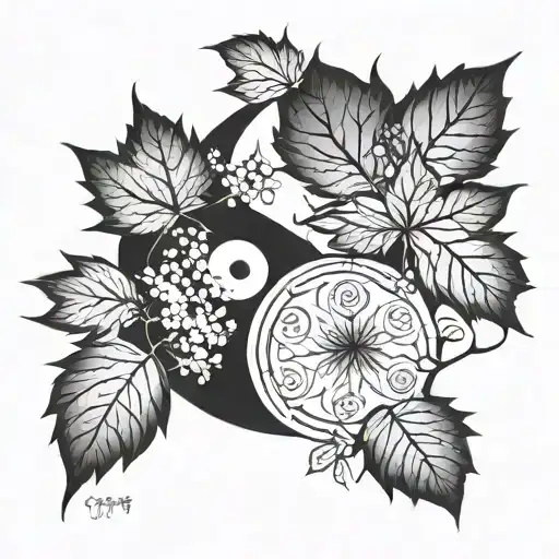 Japanese maples crossed into yin yang tattoo design idea