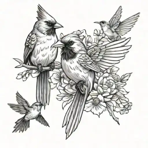 red cardinal and hummingbird, memorial  tattoo design idea