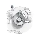 infinity symbol with tea cup, moon and waves tattoo design idea