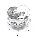 infinity symbol with tea cup, moon and waves tattoo design idea