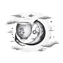 infinity symbol with tea cup, moon and waves tattoo design idea