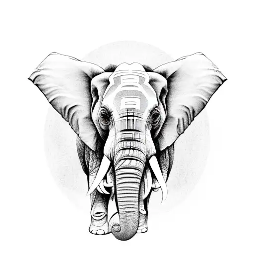 Sketch "Elephant Half Face With Lotus" Tattoo Idea BlackInk AI